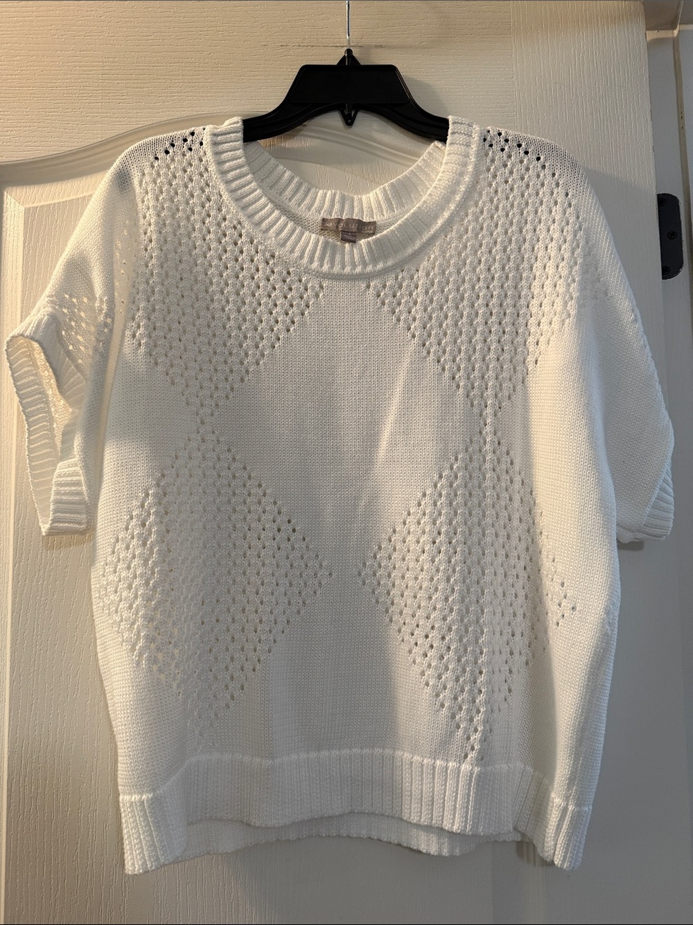 Revolution White Open-Knit Short Sleeve Sweater